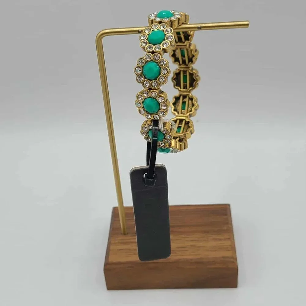J Crew Green Stone Clear Crystal Stretchy Bracelet NWT! NEW!